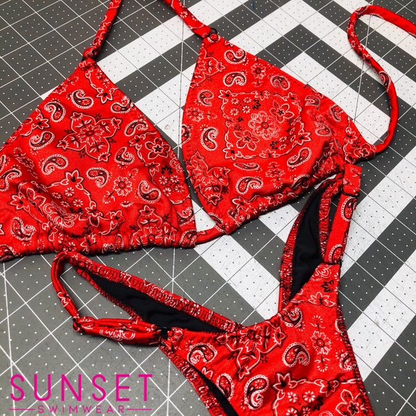 Bikini Posing Suit / Red Bandanna Paisley